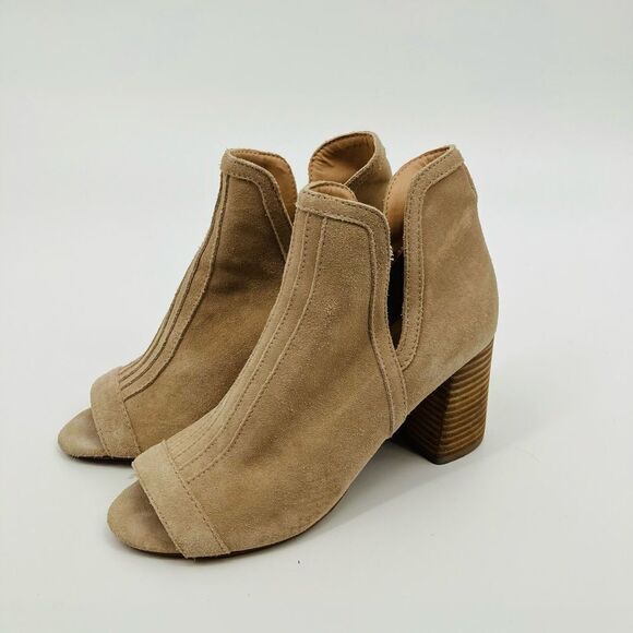 Joe's Jeans Ankle Boots Womens 7 Tan Suede Open Toe Booties - Picture 1 of 6